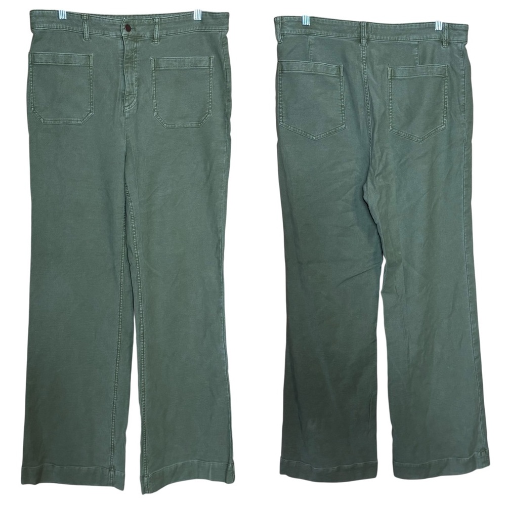 Faherty Olive Green Wide Leg High Rise Utility Trouser Cotton Blend Pants 32